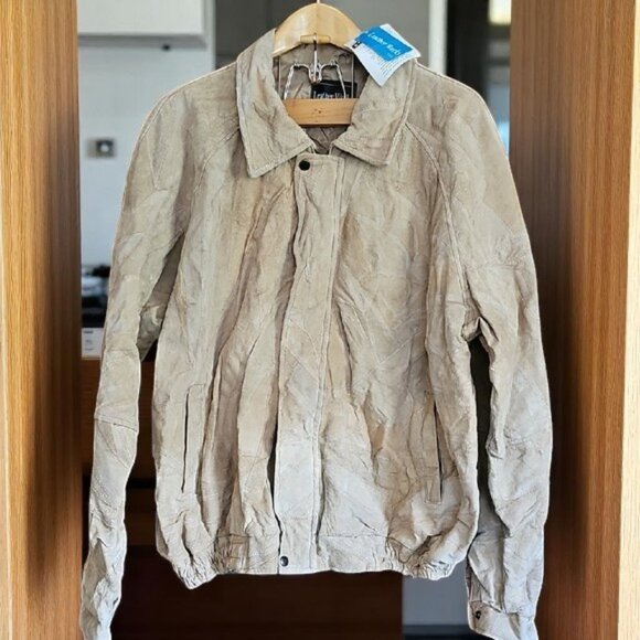 NWT Leather Works vintage Men's Tan  genuine leather patchwork Jacket zipper 3XL - Picture 1 of 15